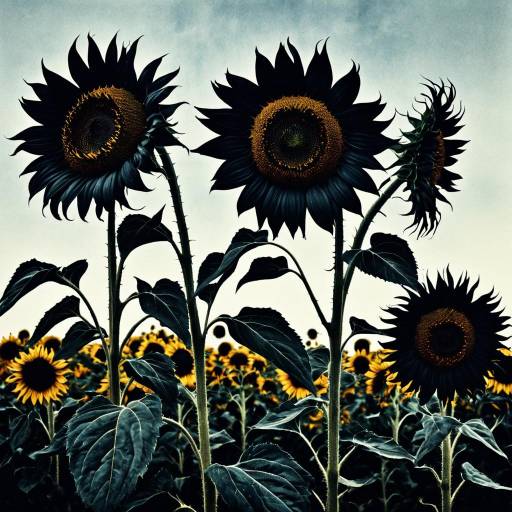 Surreal Black Sunflowers in Dalí Style