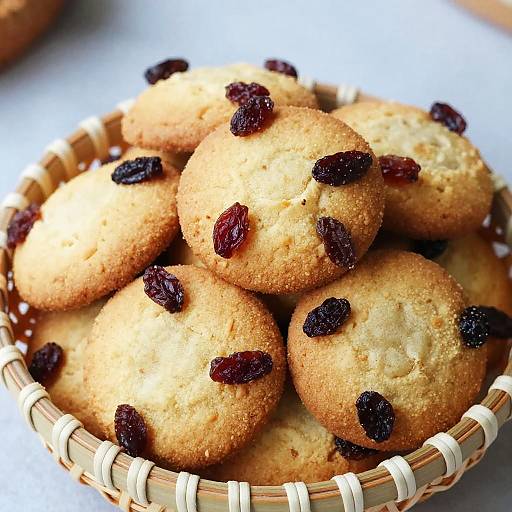 Close-Up of Raisin-Topped Cookies in Basket