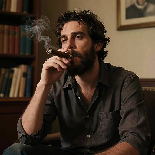 Man Smoking Cigar in Vintage Room