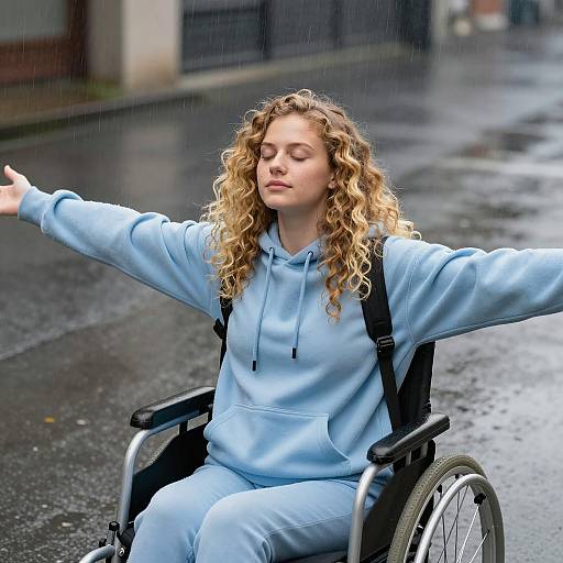 Serenity in the Rain: A Young Woman