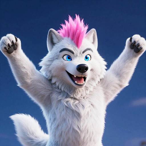 Cheerful CGI White Wolf with Mohawk