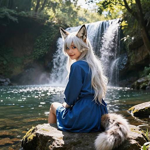Anthro Lynx Girl by Waterfall
