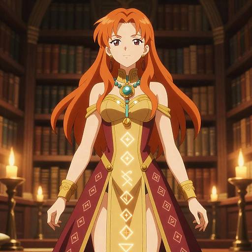 Regal Sorceress in Ancient Library