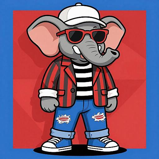 Stylish Elephant in Retro Hip-Hop Vibes