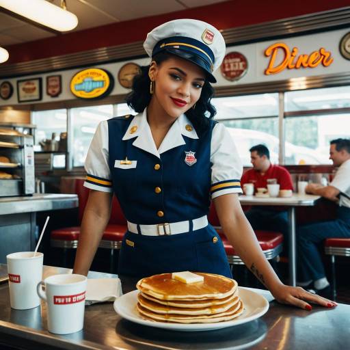 Retro Diner Waitress Serving Pancakes