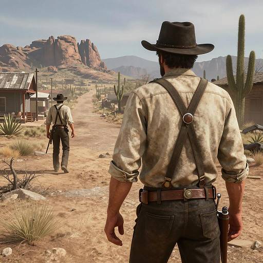 Western Gunslinger Standoff in Desert Town