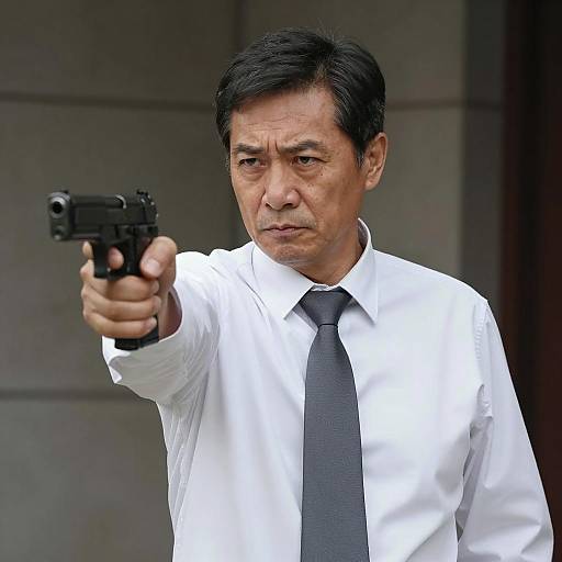 Intense Man Pointing Handgun Forward