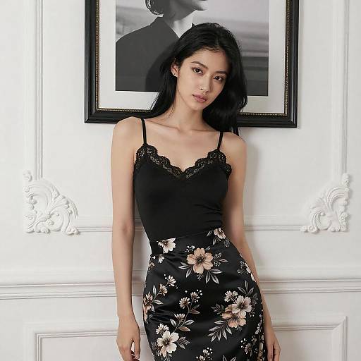 Elegant Woman Against Ornate White Wall