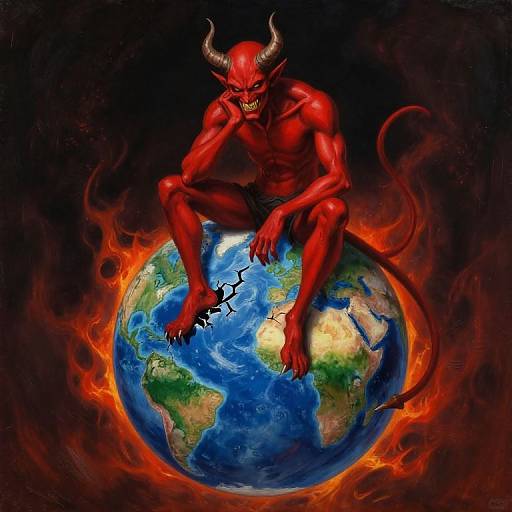 Menacing Devil Sitting On Earth