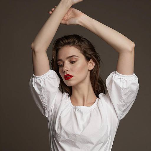 Elegant Woman Posed with Puffed Blouse
