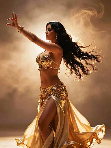 Fiery Mid-Motion Belly Dance Portrait