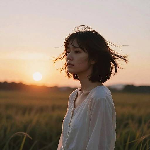 Thoughtful Young Woman at Sunset