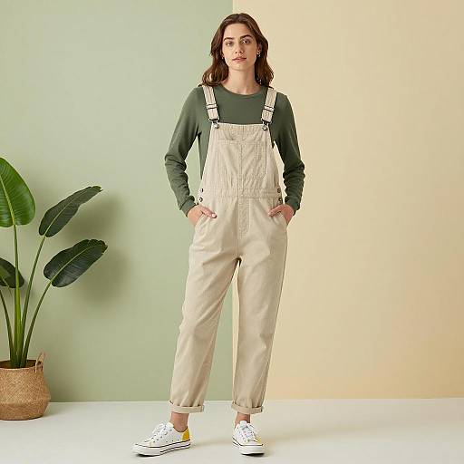 Casual Young Woman in Olive Costume