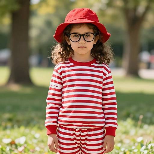 Young Girl in Striped Outfit Outdoors