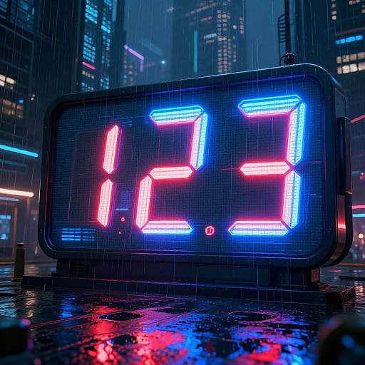 Neon digital clock displaying 