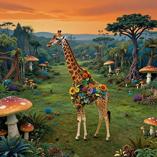 Surreal Giraffe in Enchanted Forest