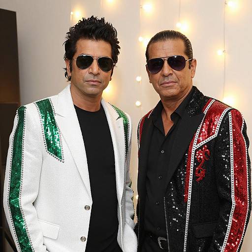 Stylish Duo in Sequined Jackets