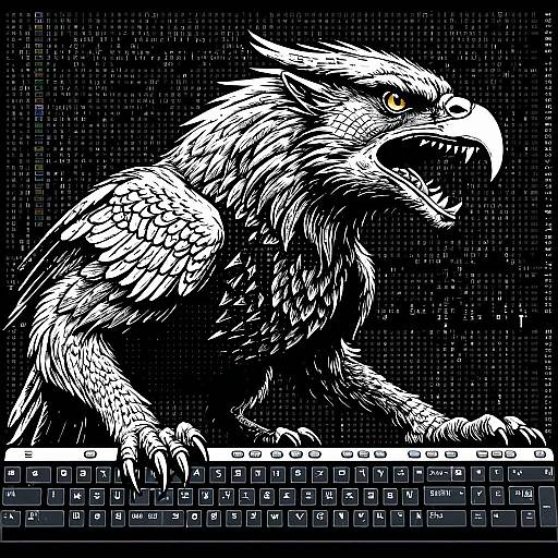 ASCII Art Griffin with Hexadecimal Background