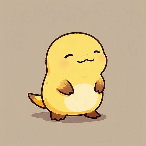 Gentle Cartoon Platypus Ink Painting