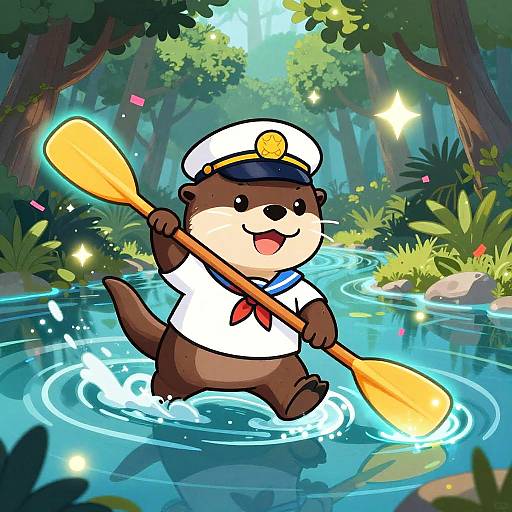 Playful Otter Sailing Enchanted River