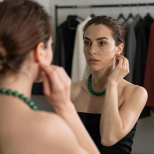 Topless Mirror Portrait with Green Necklace