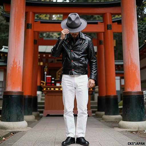 Stylish Man at Torii Gate Photograph