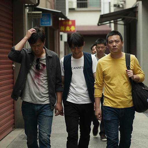 Three Asian Men in Dimly Lit Alley