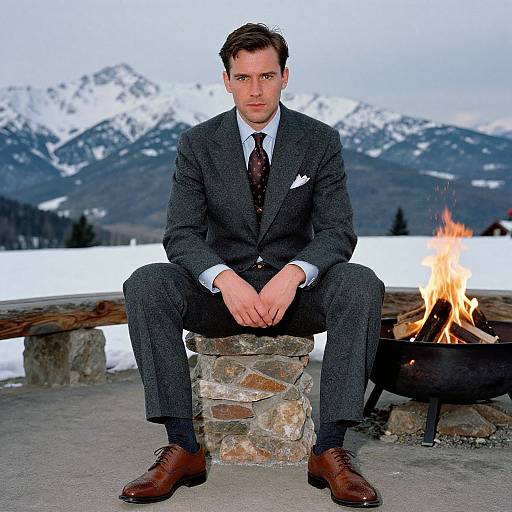 Confident Man in Mountain Lodge Attire