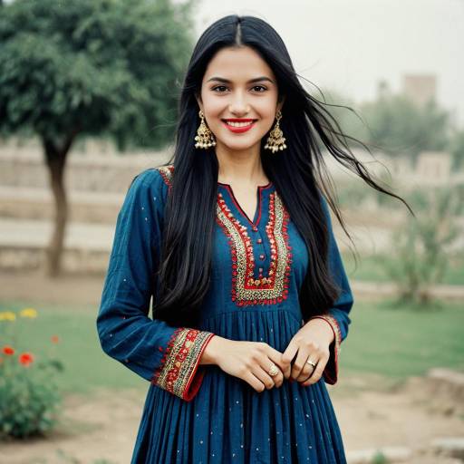 Smiling Woman in Traditional Afghani Salwar Dress