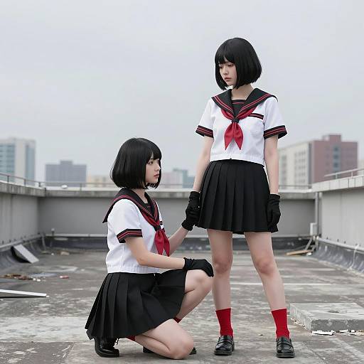 Sailor-Style Duo on Urban Rooftop