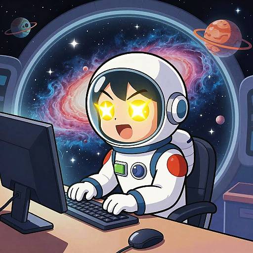 Chibi Anime Space Cadet at Desk