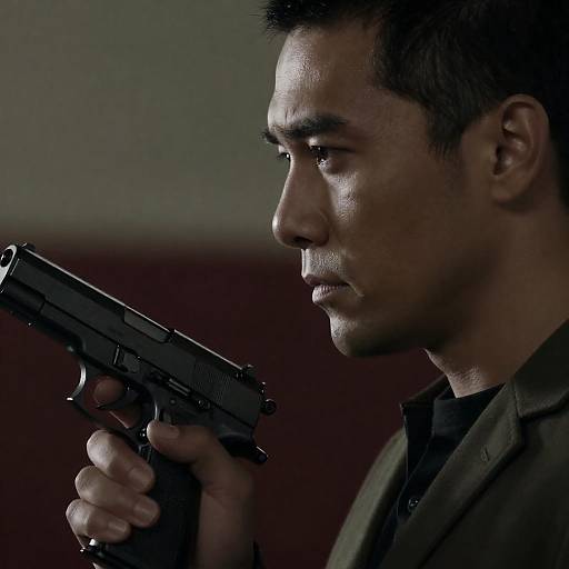 Intense Man with Handgun in Profile