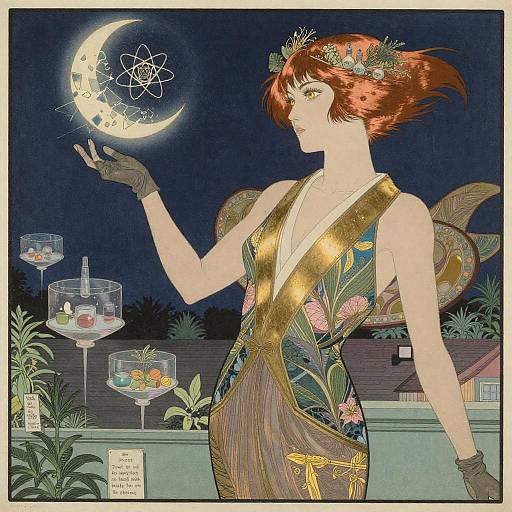 Art Deco Anime Woman with Lunar Fracture