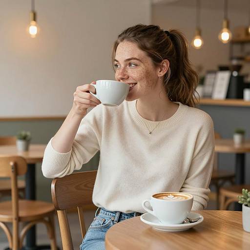 Cozy Café Scene with Freckled Woman