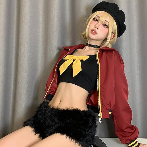 Blonde Woman in Stylish Outfit Pose