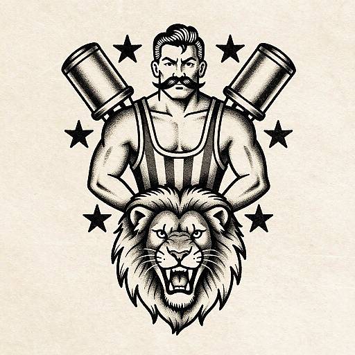 Vintage Circus Strongman Tattoo Flash