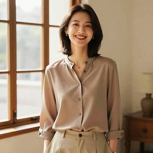 Warm Smiling Woman in Sunlit Room