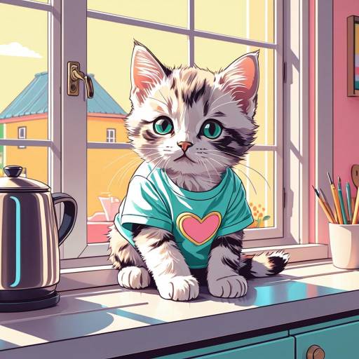 Chibi Kitten on a Sunny Windowsill