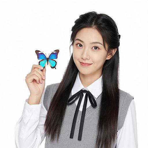 Asian Woman with Butterfly Hairpin