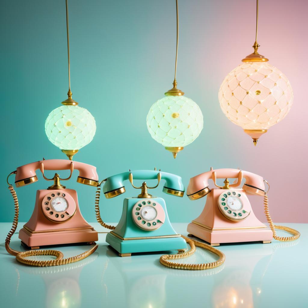 Whimsical Vintage Telephones in Dreamlike Imagery