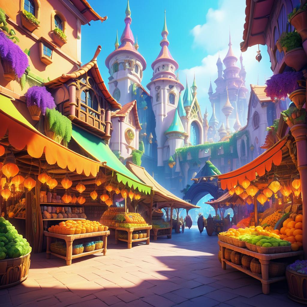 Vibrant Fantasy Marketplace in Animated Style