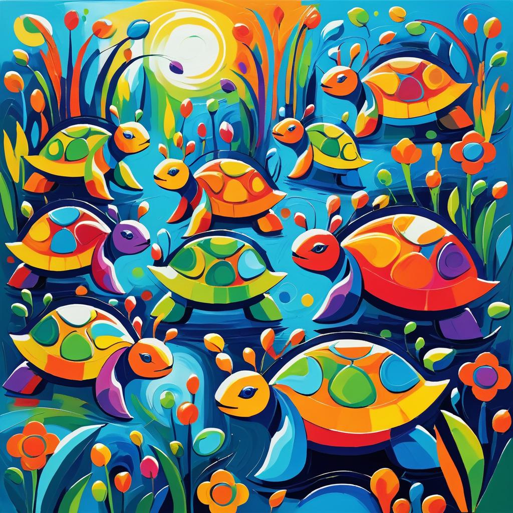 Whimsical Picasso-Style Turtle Garden