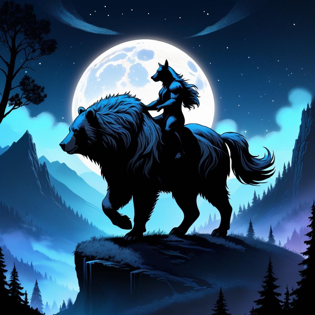 Mystical Centaur-Bear Guardian at Night