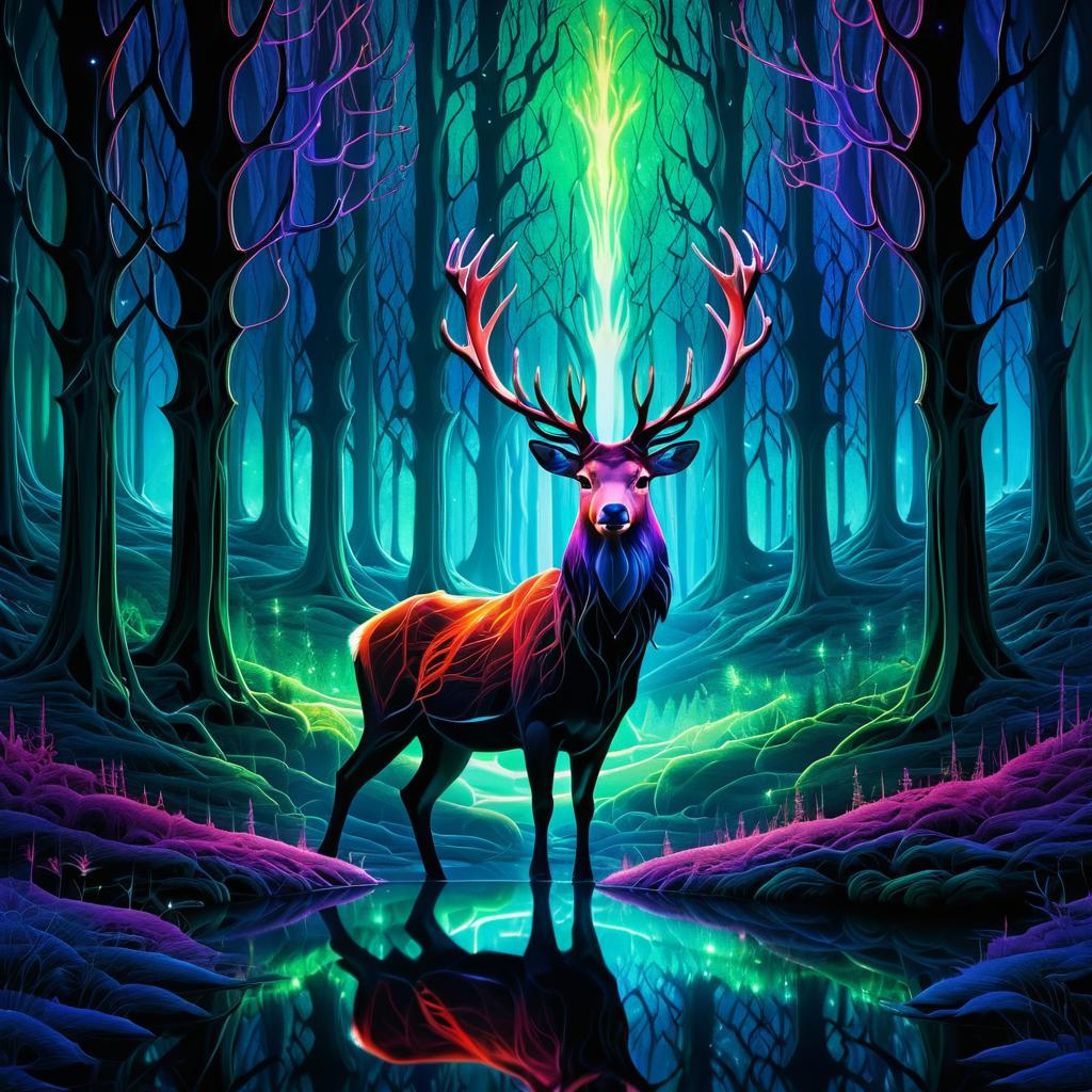 Luminous Stag in Enchanted Forest Scene