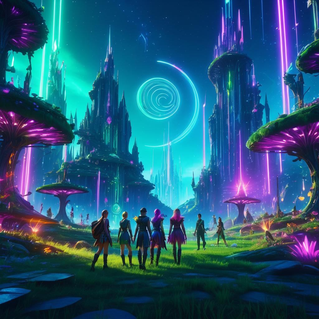 Elves in a Cyberpunk Enchanted Meadow