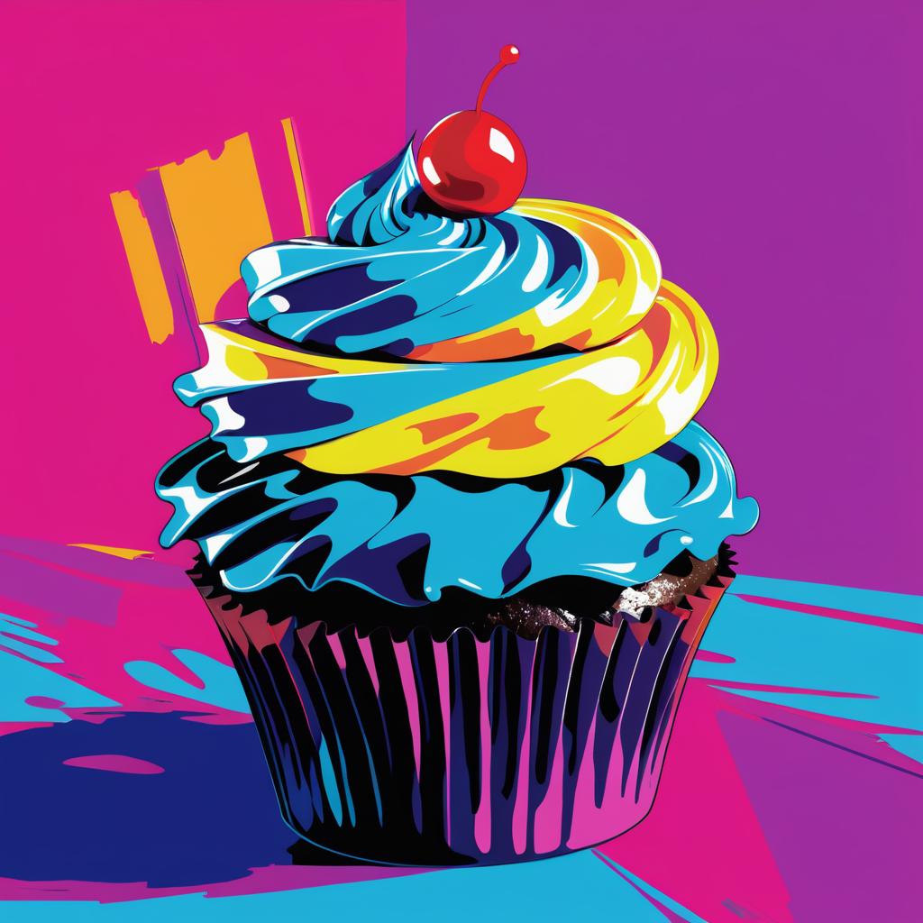 Vibrant Cupcake in Warhol Style