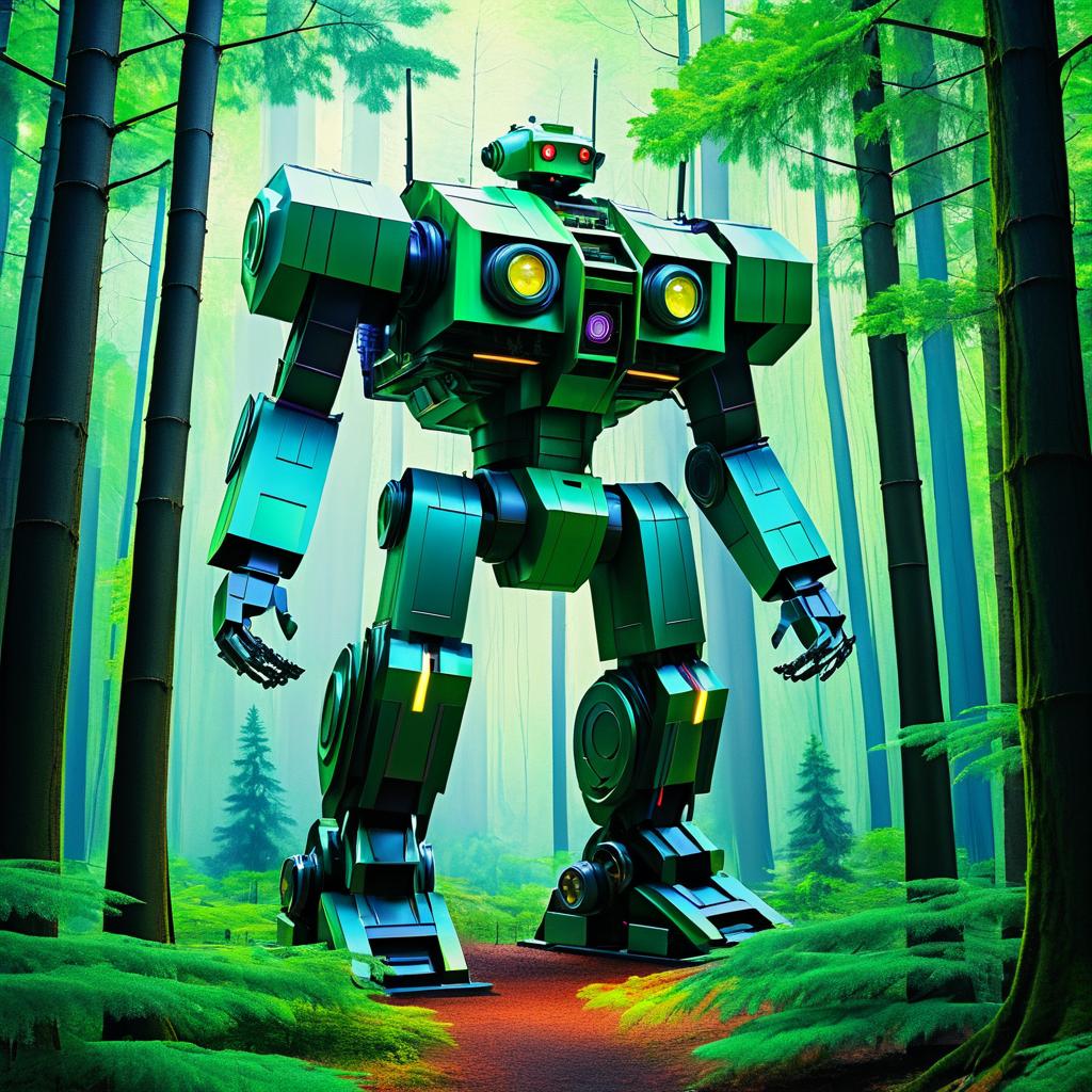 Vibrant Giant Robot in Tranquil Woods