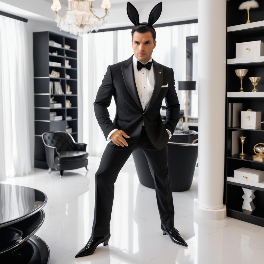 Elegant Male Playboy Bunny in Luxury Suite