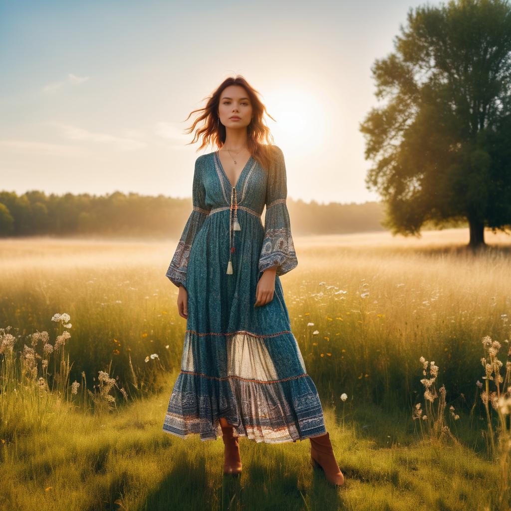 Avant-Garde Boho-Chic Portrait in Meadow