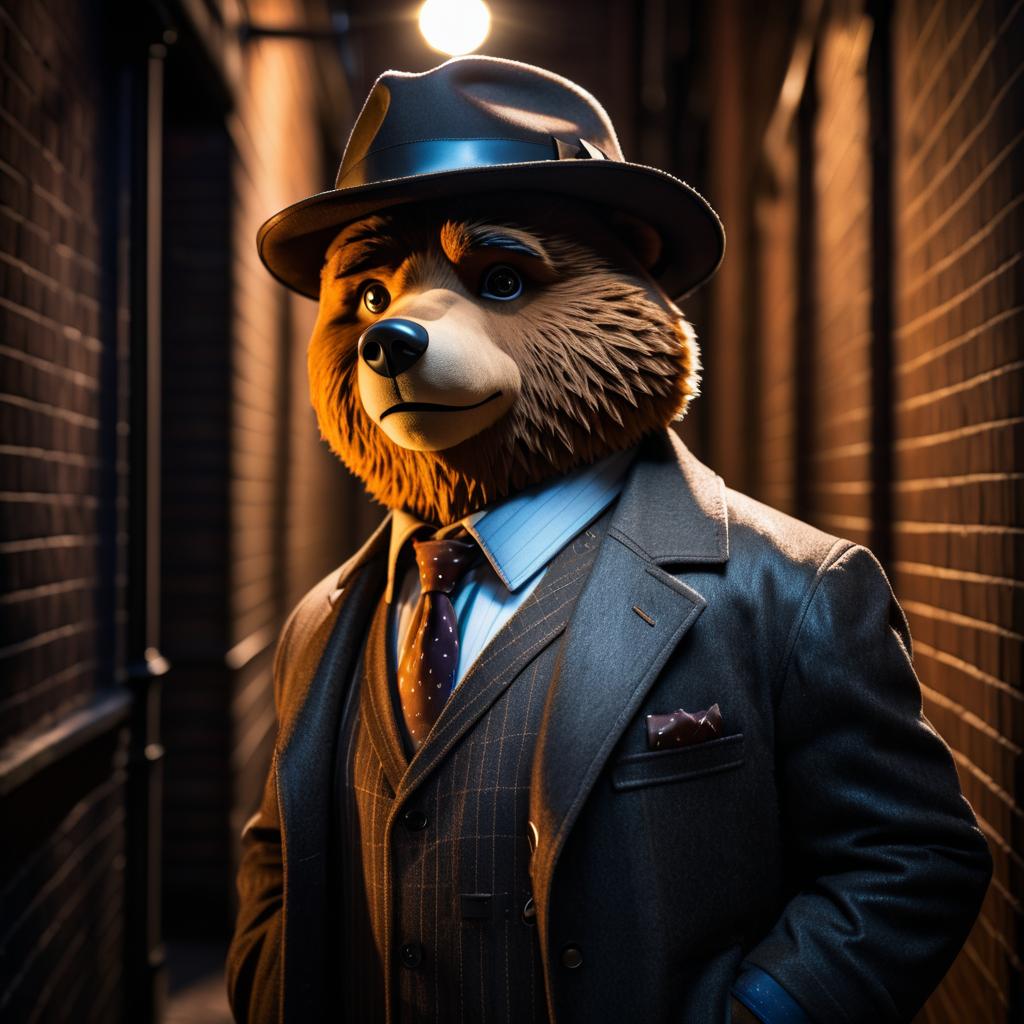 Gritty Detective Bear in Dim Alley